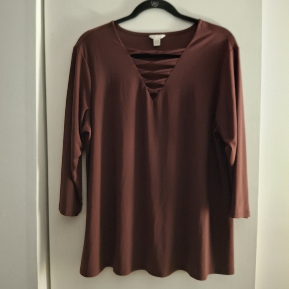Cato Women's Burgandy Cut Out Tunic Blouse - Picture 1 of 7